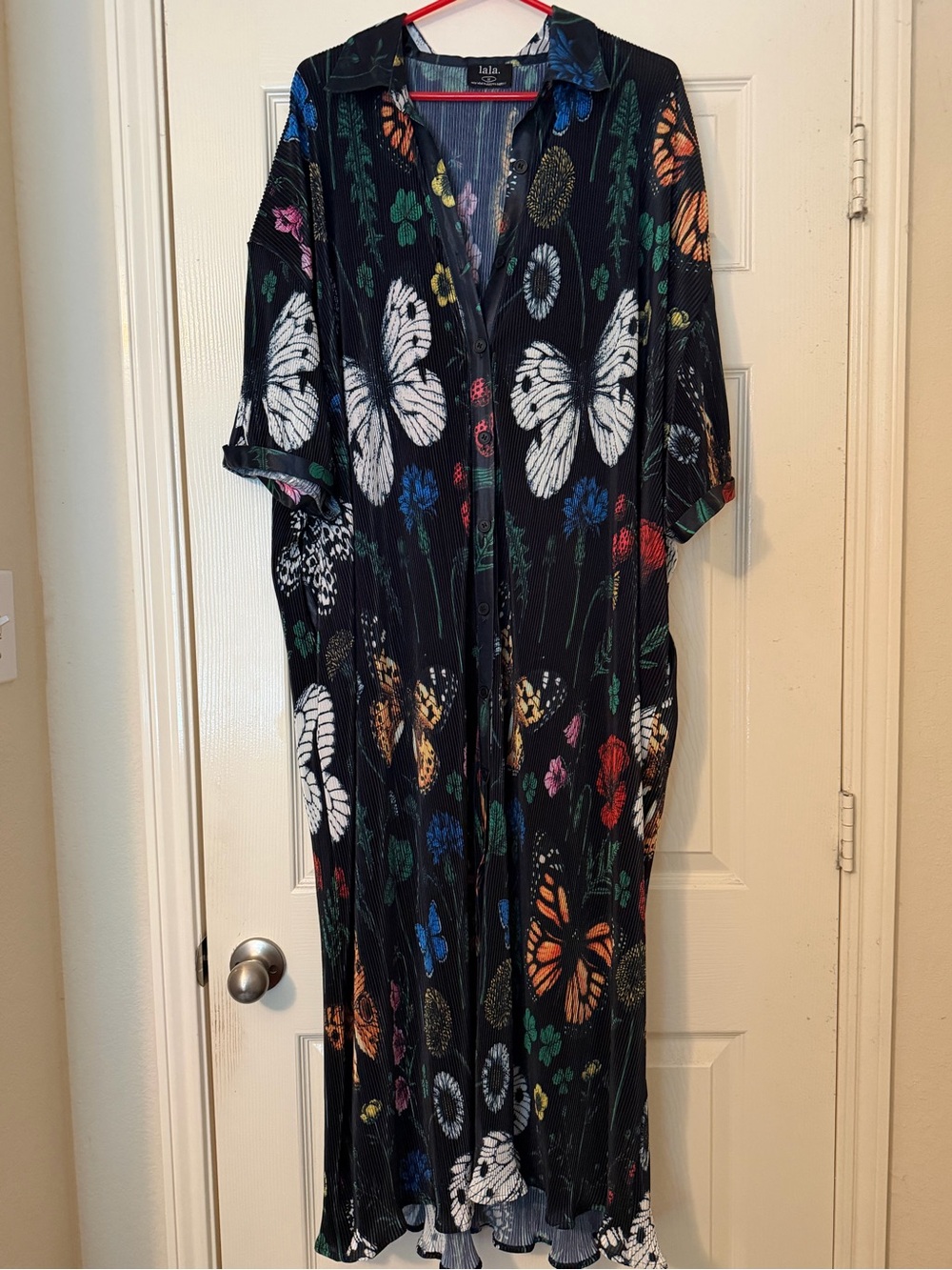Dressed in LALA - "So Far So Good" - Black Maxi Dress Multicolor Butterfly Print